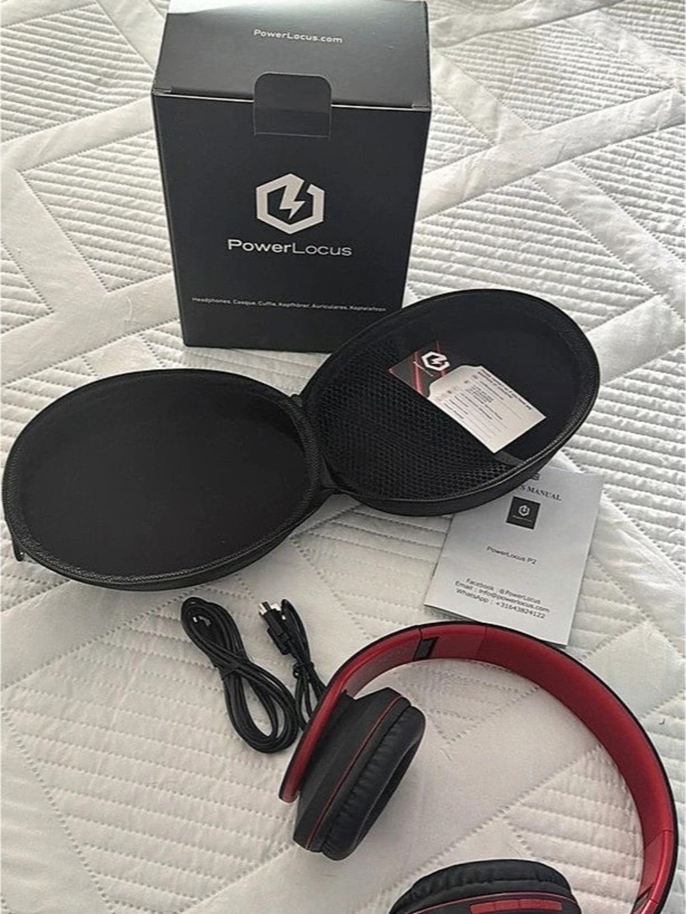PowerLocus P2 Wireless Over-Ear Headphones Black & Red NWT